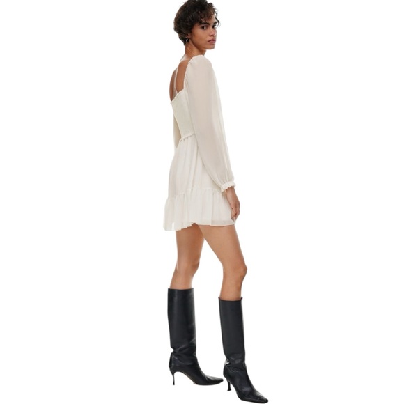 Aritzia Wilfred Tempest Mini Dress Smocked White Chiffon Romantic Feminine 2XS - Picture 15 of 16